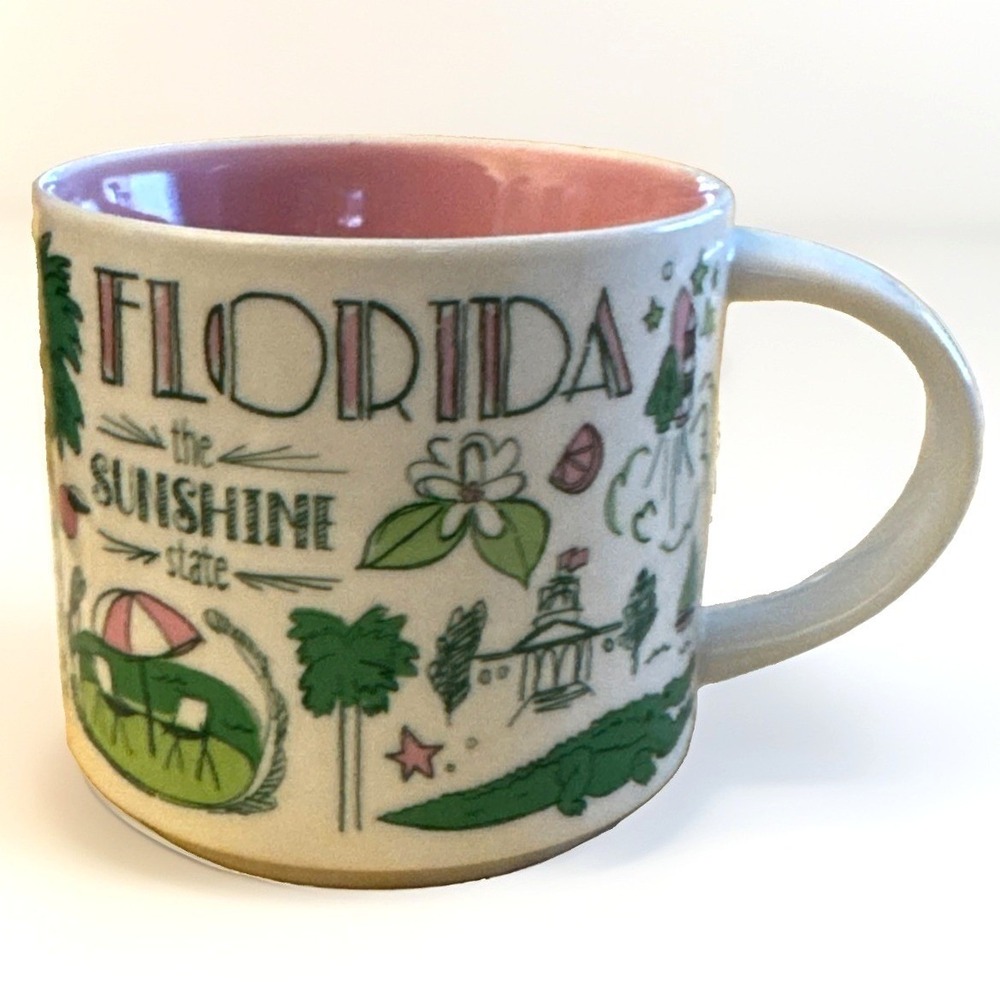 Starbucks Been There Series Florida Coffee Mug Pink Green 14Oz Sunshine State